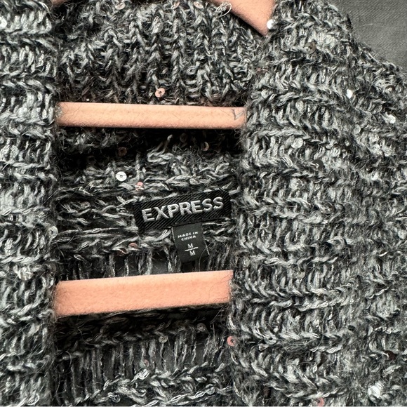 Express Mohair Wool Blend Grey Knit Sequin Cardigan - Picture 10 of 10
